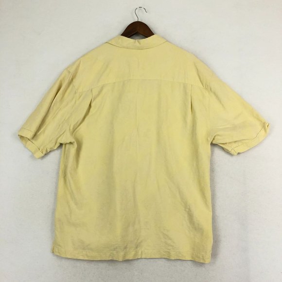 Jamaica Jaxx Men's Size X-Large Yellow Short Sleeve 100% Silk Button Up Shirt - Picture 11 of 11